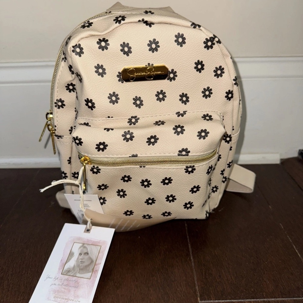 Jessica Simpson Cream and Black Floral Backpack
